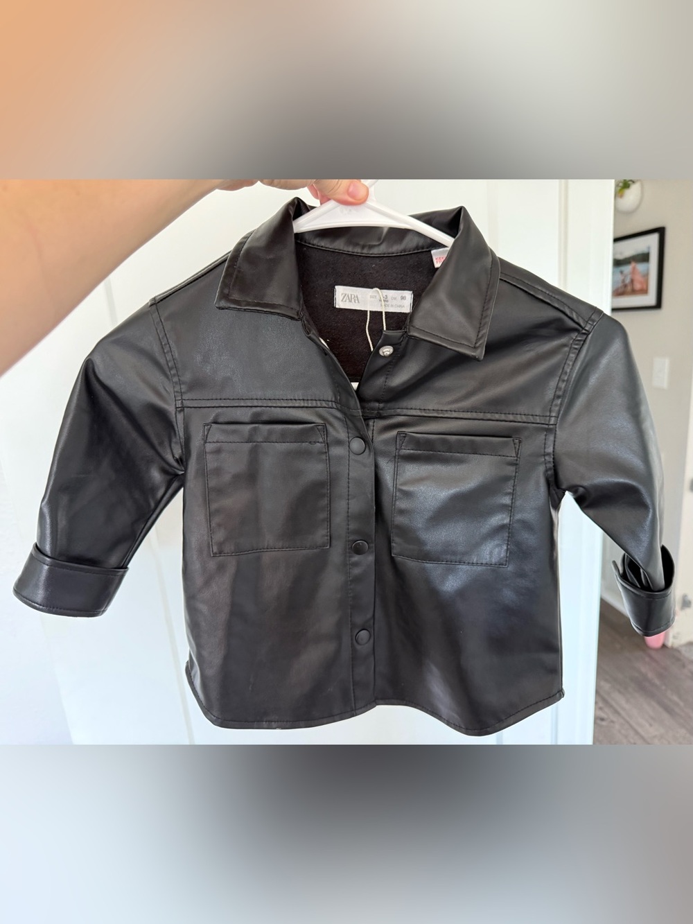 Zara Black Faux Leather Button-Up Jacket, 2T-3T